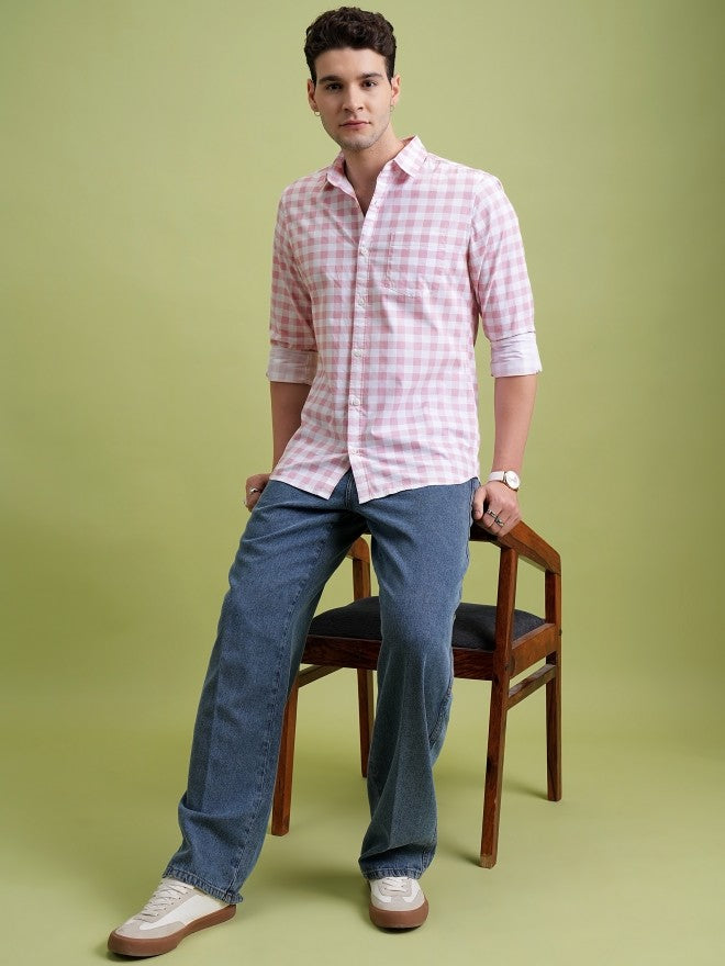 Highlander Men Pink Checked Slim Fit Casual Shirt - Pink - Image 2