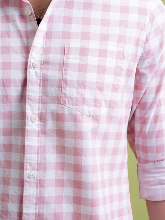 Highlander Men Pink Checked Slim Fit Casual Shirt - Pink - Image 7