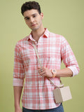 Highlander Men Pink Checked Slim Fit Casual Shirt - Pink - Image 1