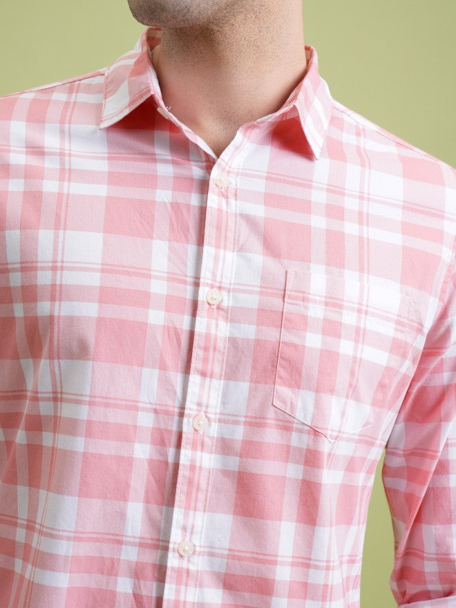 Highlander Men Pink Checked Slim Fit Casual Shirt - Pink - Image 5