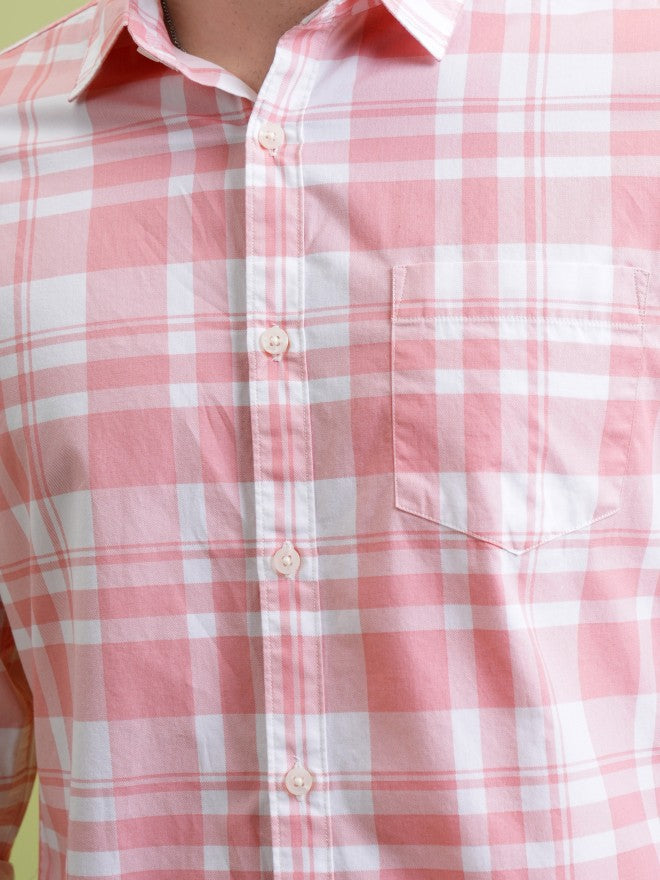 Highlander Men Pink Checked Slim Fit Casual Shirt - Pink - Image 7
