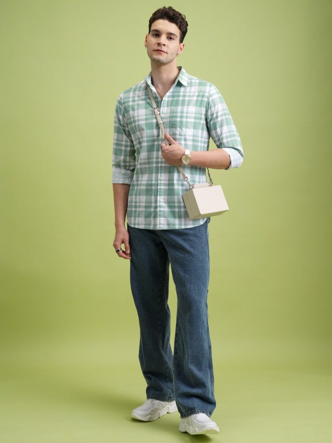 Highlander Men Green Checked Slim Fit Casual Shirt - Green - Image 2
