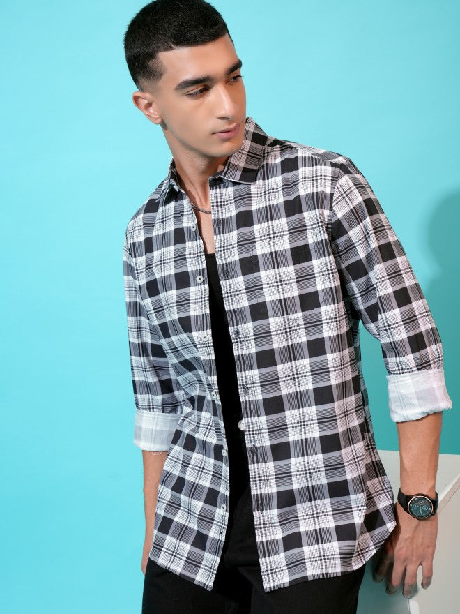 Highlander Men Black Checked Slim Fit Casual Shirt - Black - Image 1