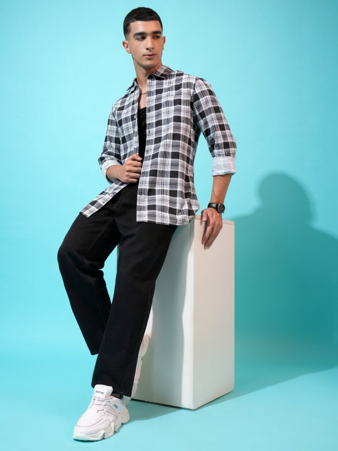 Highlander Men Black Checked Slim Fit Casual Shirt - Black - Image 2