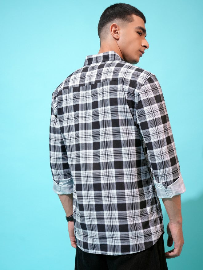 Highlander Men Black Checked Slim Fit Casual Shirt - Black - Image 3