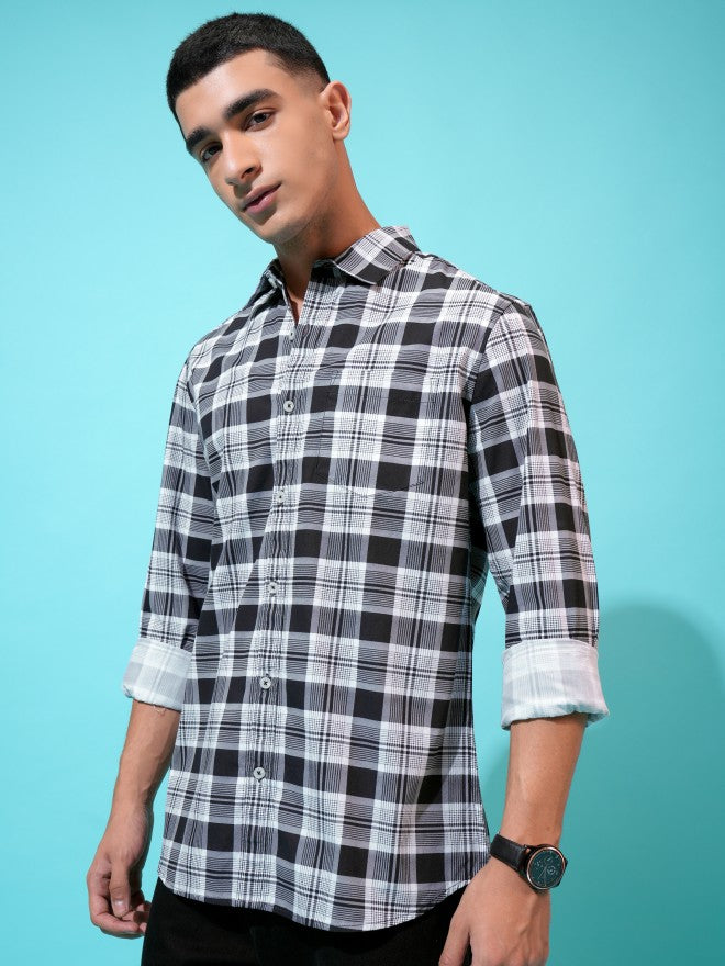 Highlander Men Black Checked Slim Fit Casual Shirt - Black - Image 4