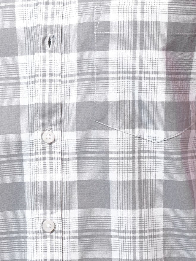 Highlander Men Grey Checked Slim Fit Casual Shirt - Grey - Image 7