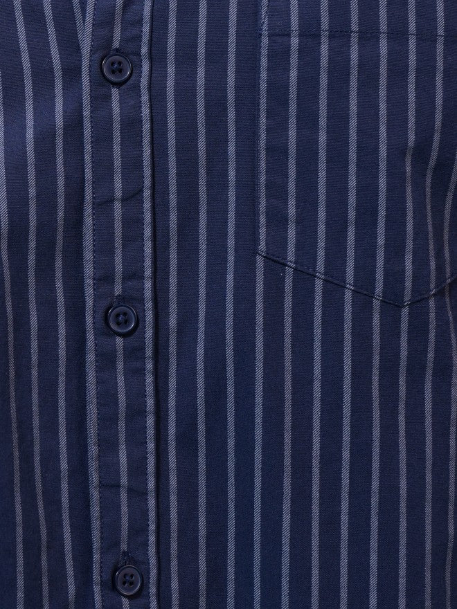 Highlander Men Navy Blue Striped Slim Fit Casual Shirt - Navy Blue - Image 7