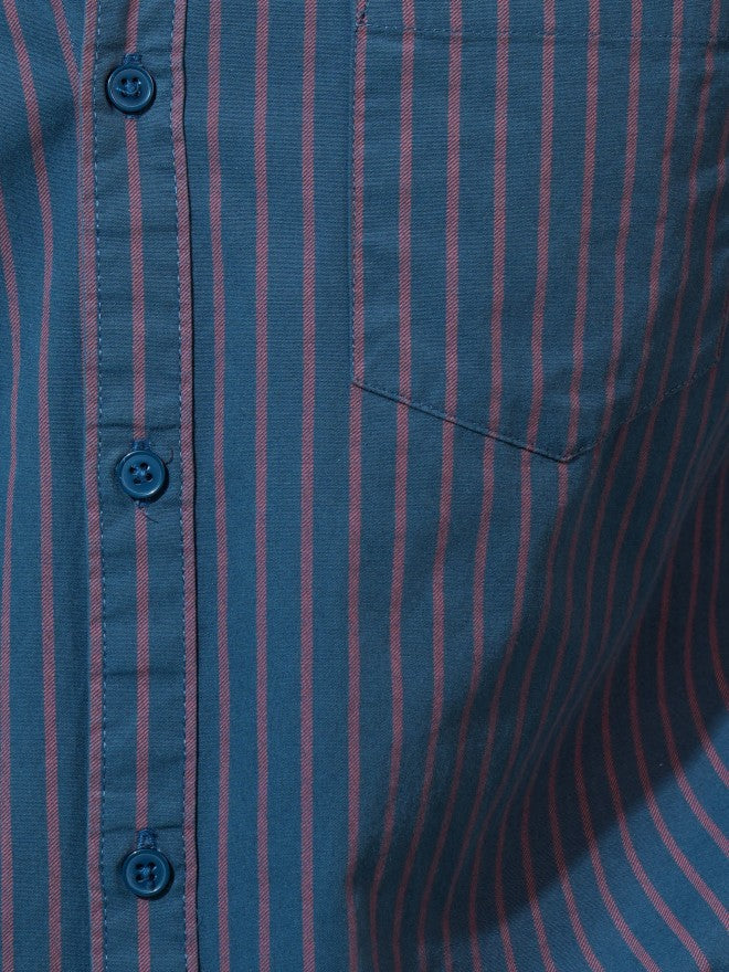Highlander Men Teal Striped Slim Fit Casual Shirt - Teal - Image 7