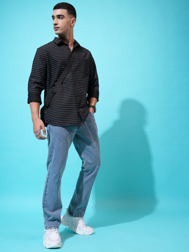 Highlander Men Black Striped Slim Fit Casual Shirt - Black - Image 2