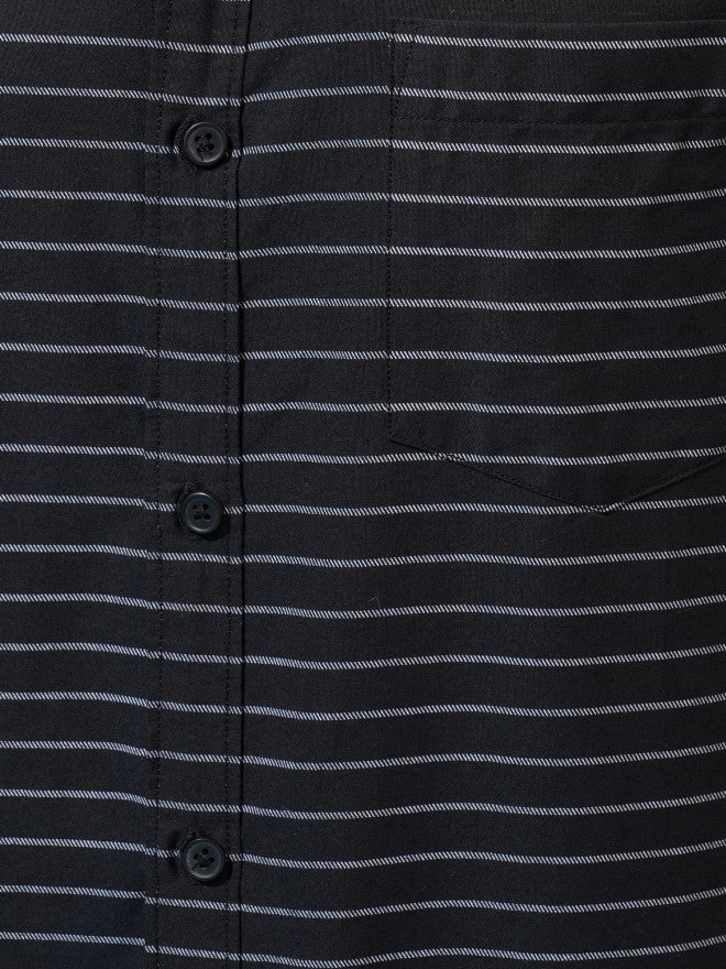 Highlander Men Black Striped Slim Fit Casual Shirt - Black - Image 7
