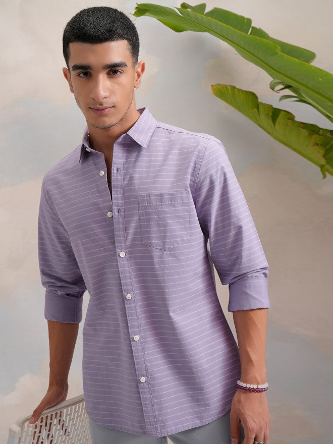 Highlander Men Multi Striped Slim Fit Casual Shirts - Lavender - Image 1