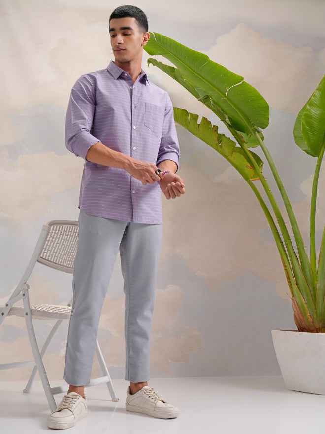 Highlander Men Multi Striped Slim Fit Casual Shirts - Lavender - Image 2