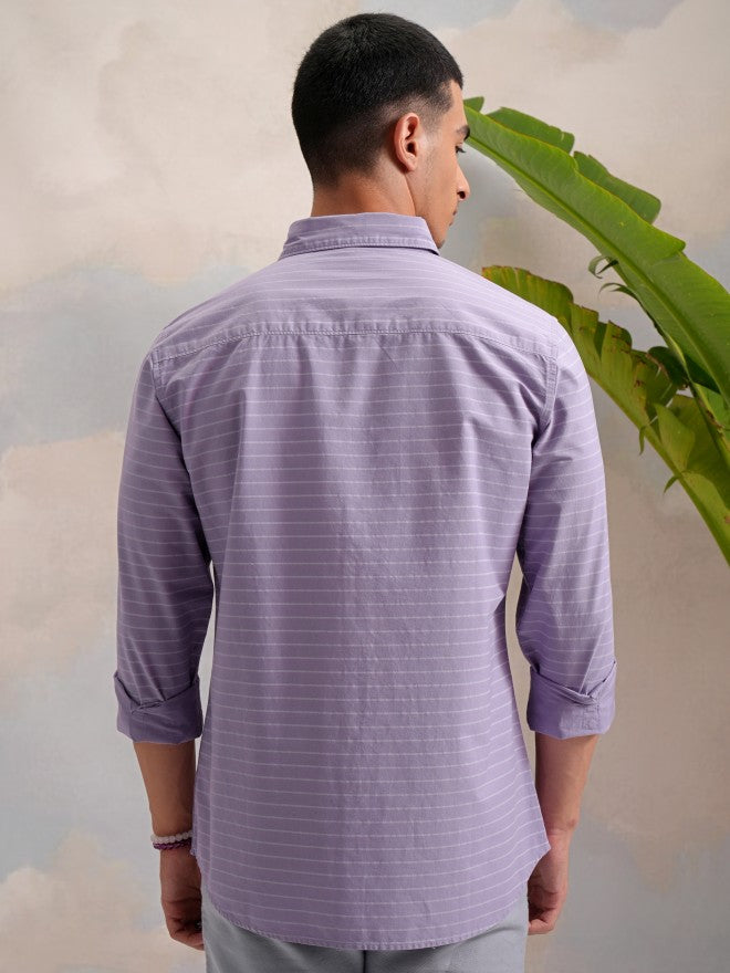 Highlander Men Multi Striped Slim Fit Casual Shirts - Lavender - Image 3