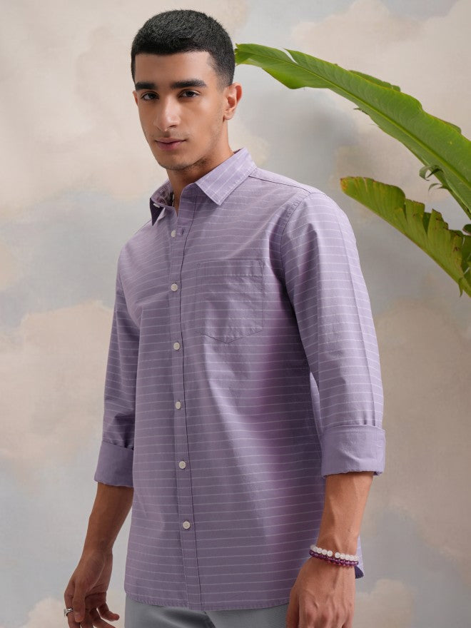 Highlander Men Multi Striped Slim Fit Casual Shirts - Lavender - Image 4