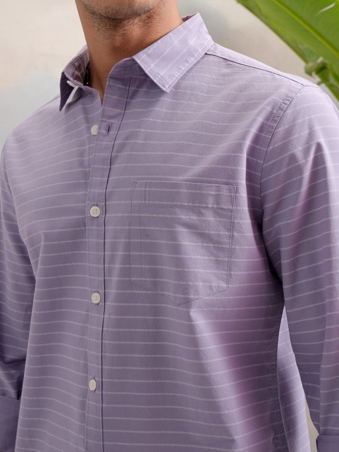 Highlander Men Multi Striped Slim Fit Casual Shirts - Lavender - Image 5