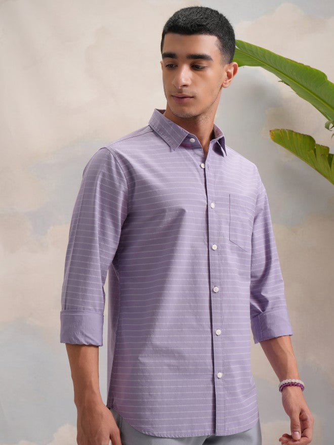Highlander Men Multi Striped Slim Fit Casual Shirts - Lavender - Image 6