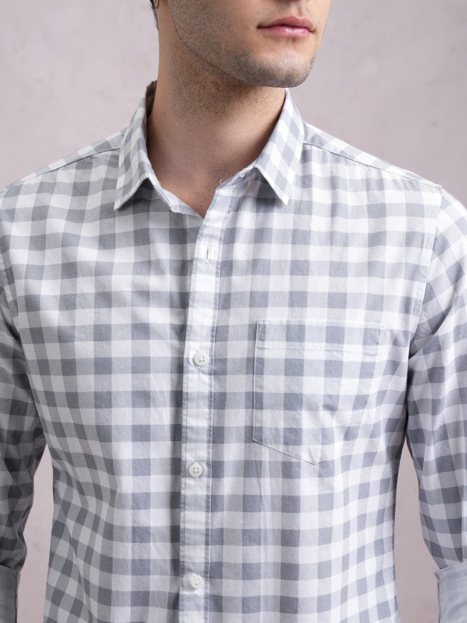 Highlander Men Grey Checked Slim Fit Casual Shirt - Grey - Image 5