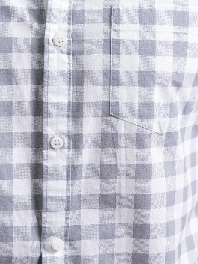 Highlander Men Grey Checked Slim Fit Casual Shirt - Grey - Image 7