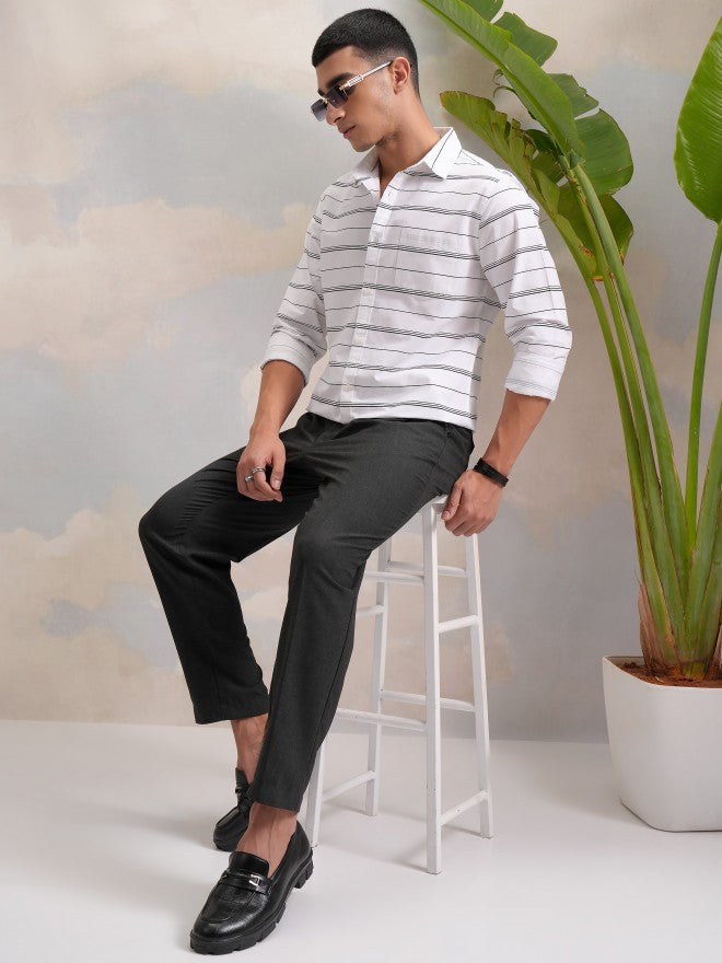 Highlander Men Black Striped Slim Fit Casual Shirt - Black - Image 2