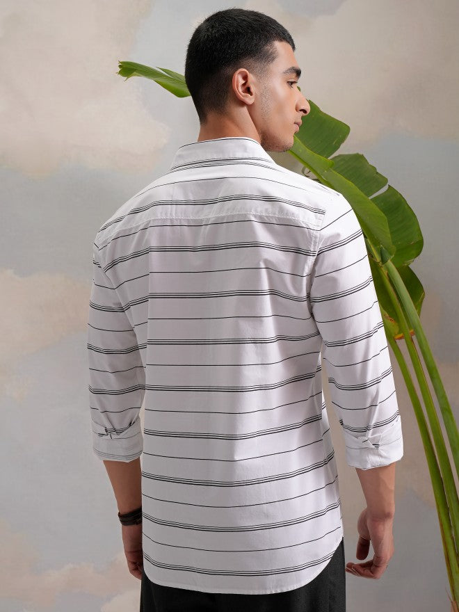 Highlander Men Black Striped Slim Fit Casual Shirt - Black - Image 3