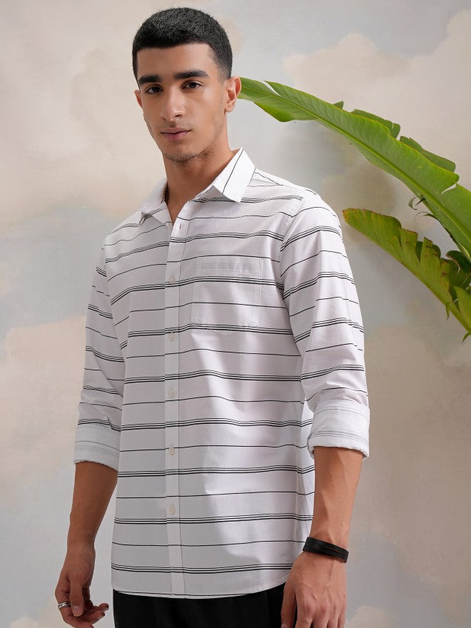 Highlander Men Black Striped Slim Fit Casual Shirt - Black - Image 4