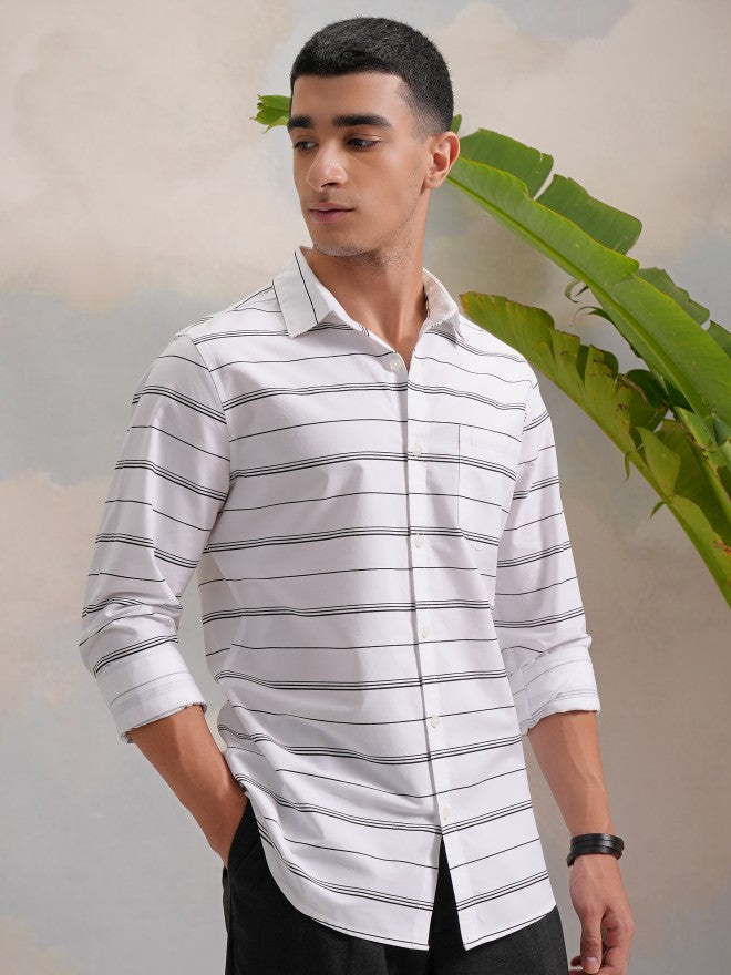 Highlander Men Black Striped Slim Fit Casual Shirt - Black - Image 6