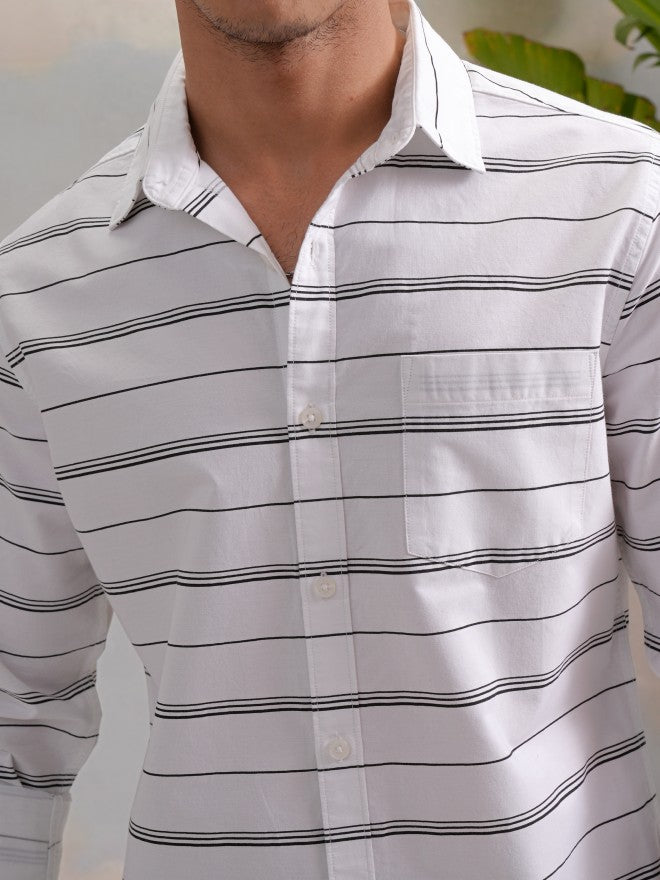 Highlander Men Black Striped Slim Fit Casual Shirt - Black - Image 7