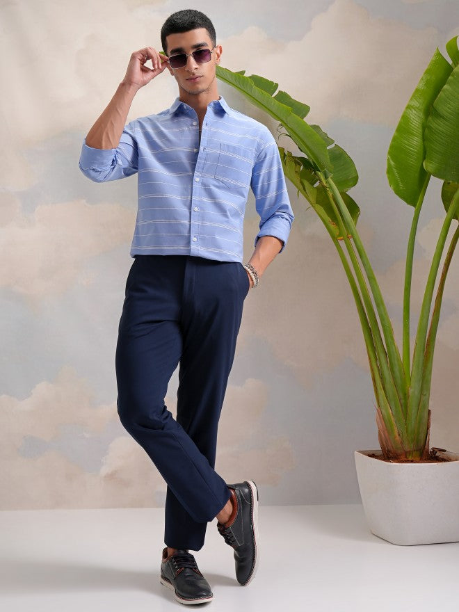 Highlander Men Blue Striped Slim Fit Casual Shirts - Blue - Image 2