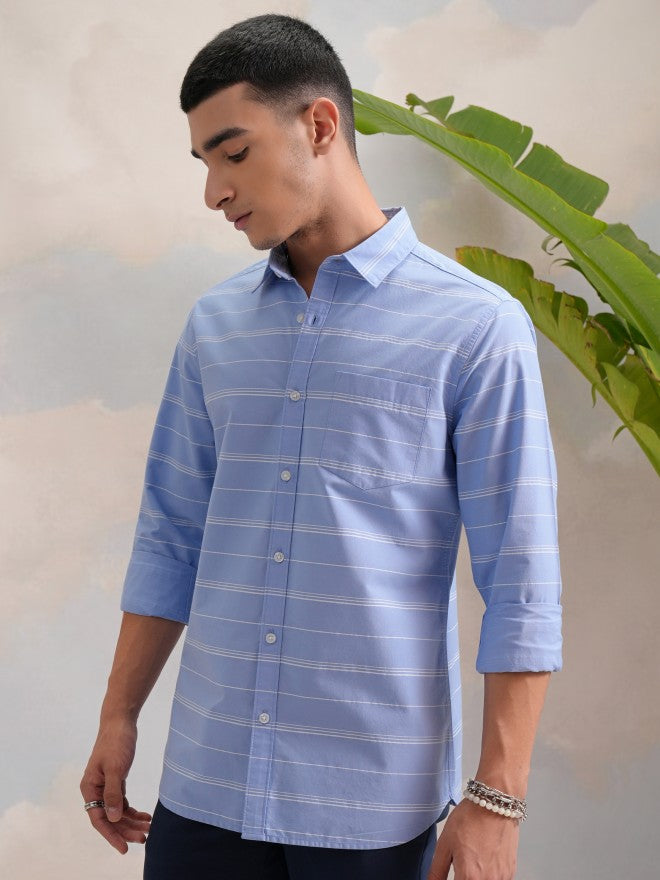 Highlander Men Blue Striped Slim Fit Casual Shirts - Blue - Image 4