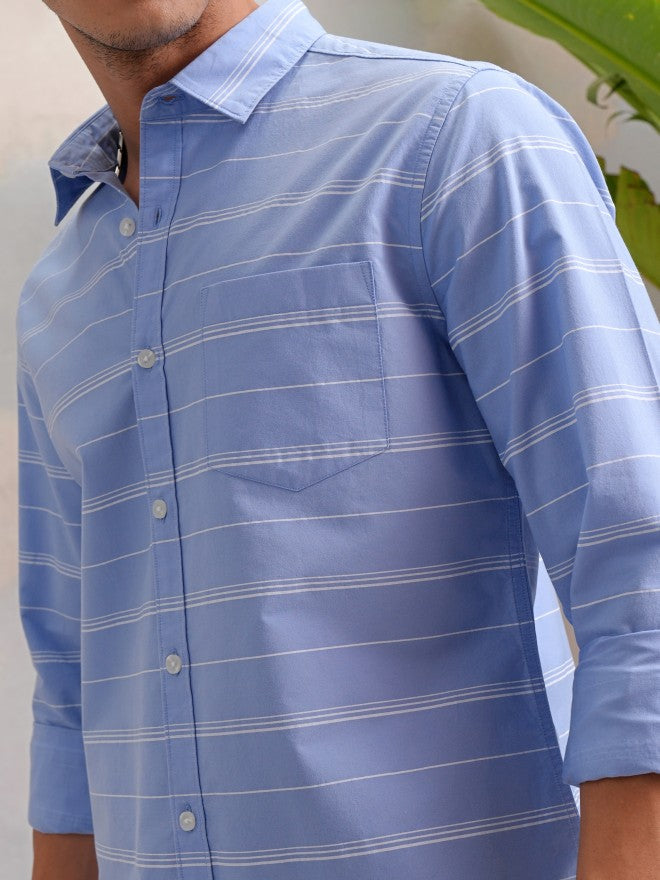 Highlander Men Blue Striped Slim Fit Casual Shirts - Blue - Image 5