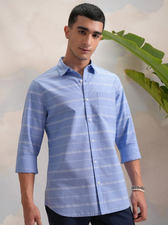 Highlander Men Blue Striped Slim Fit Casual Shirts - Blue - Image 6