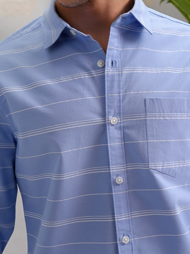Highlander Men Blue Striped Slim Fit Casual Shirts - Blue - Image 7