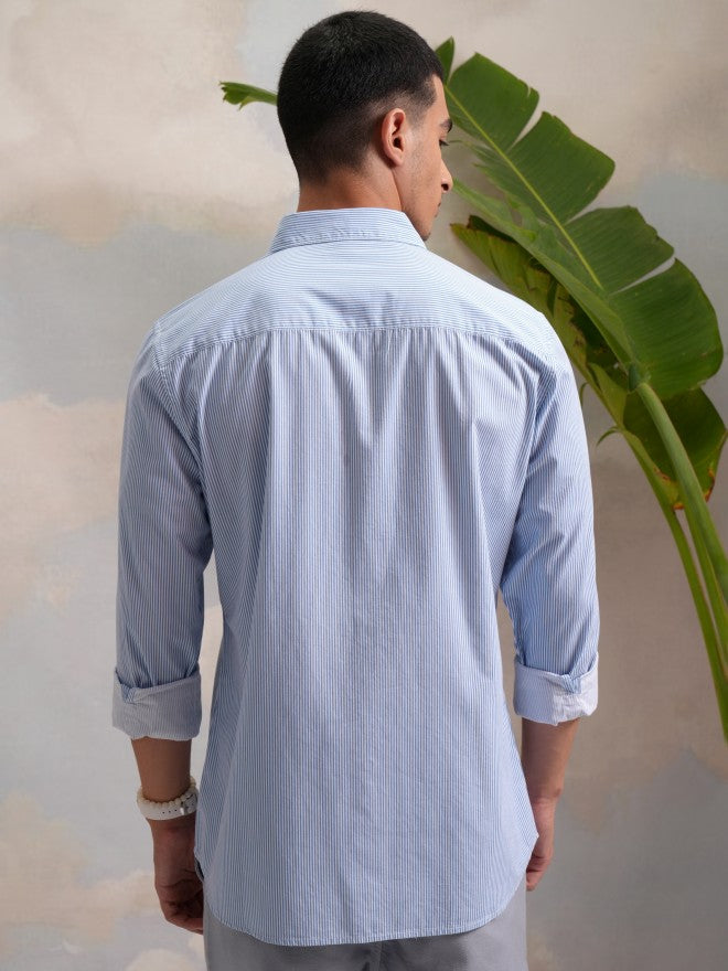 Highlander Men Blue Striped Slim Fit Casual Shirt - Blue - Image 3