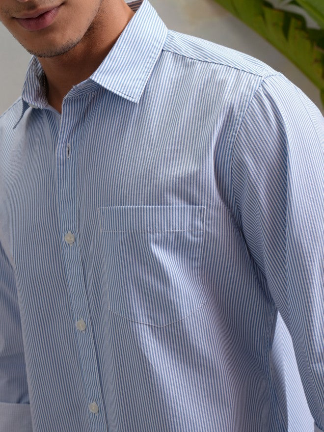 Highlander Men Blue Striped Slim Fit Casual Shirt - Blue - Image 5