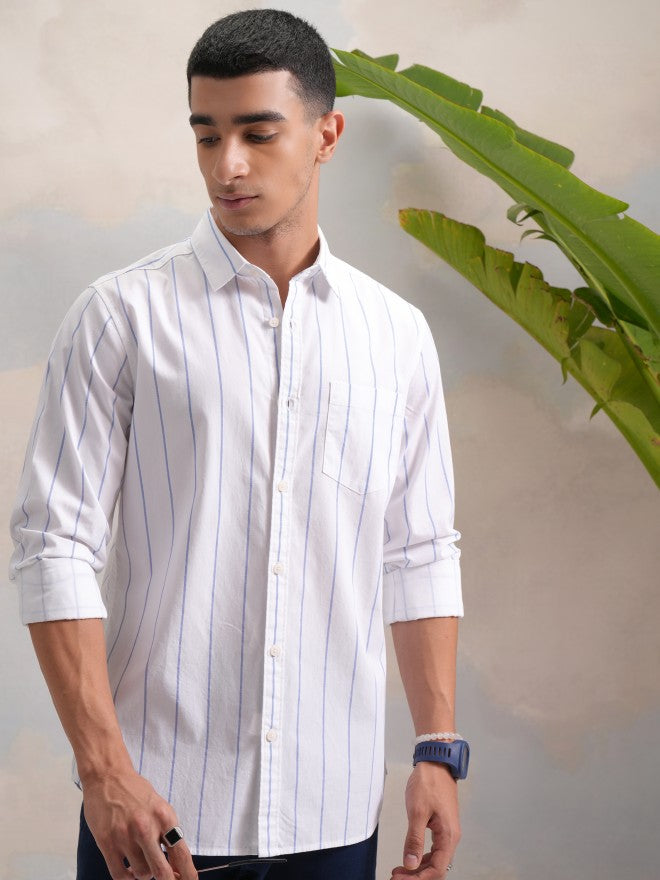 Highlander Men Black Striped Slim Fit Casual Shirt - Black - Image 1