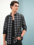 Highlander Men Black Tartan Checks Slim Fit Casual Shirt - Black - Image 1
