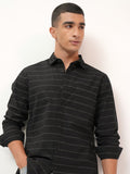 Highlander Men Black Striped Slim Fit Casual Shirt - Black - Image 1