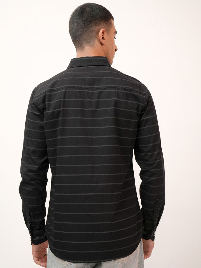 Highlander Men Black Striped Slim Fit Casual Shirt - Black - Image 3