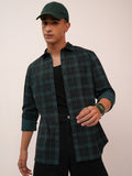 Highlander Men Teal Checked Slim Fit Casual Shirt - Teal - Image 1