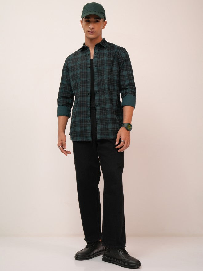 Highlander Men Teal Checked Slim Fit Casual Shirt - Teal - Image 2