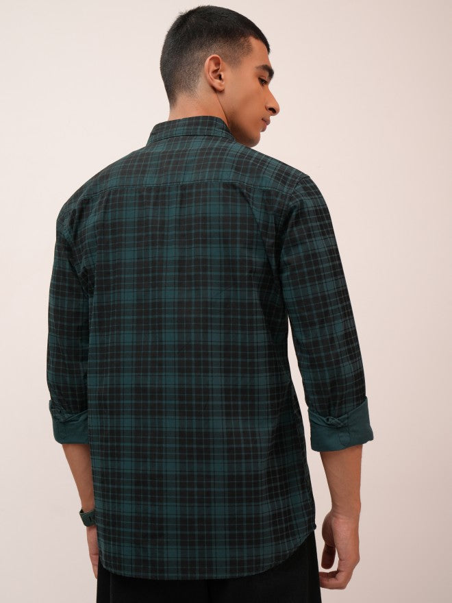 Highlander Men Teal Checked Slim Fit Casual Shirt - Teal - Image 3