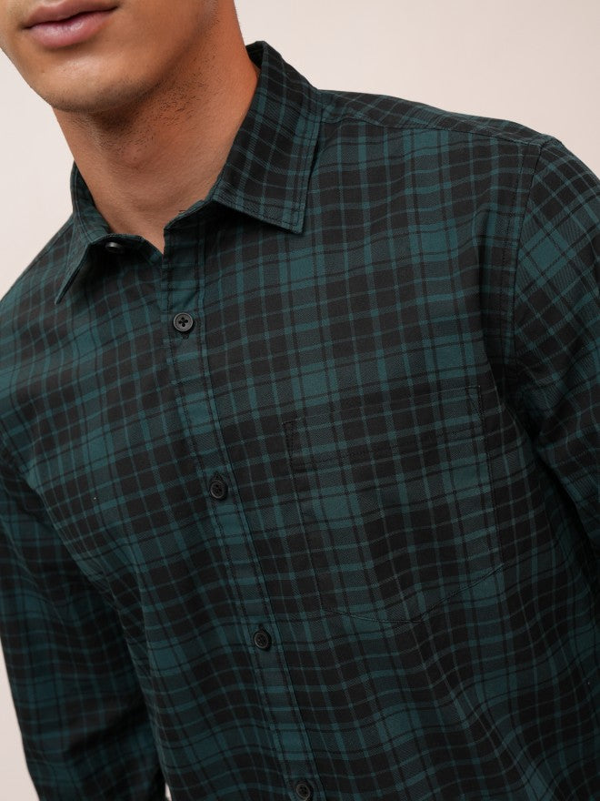 Highlander Men Teal Checked Slim Fit Casual Shirt - Teal - Image 5