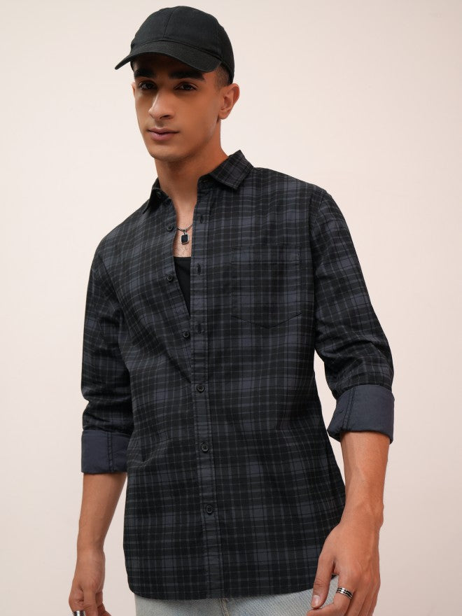 Highlander Men Blue Checked Slim Fit Casual Shirt - Blue - Image 1