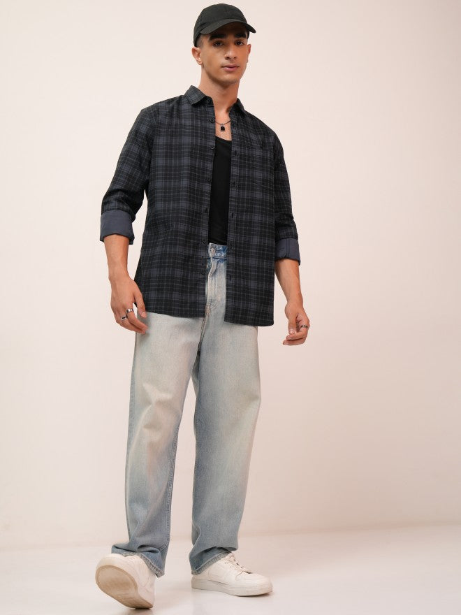 Highlander Men Blue Checked Slim Fit Casual Shirt - Blue - Image 2