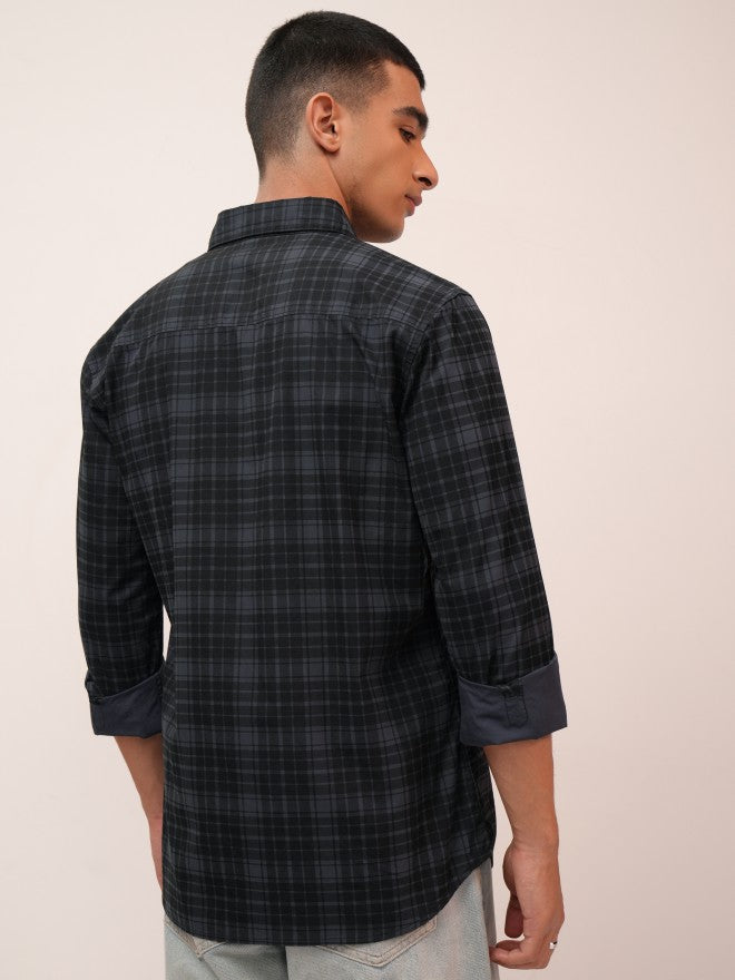 Highlander Men Blue Checked Slim Fit Casual Shirt - Blue - Image 3