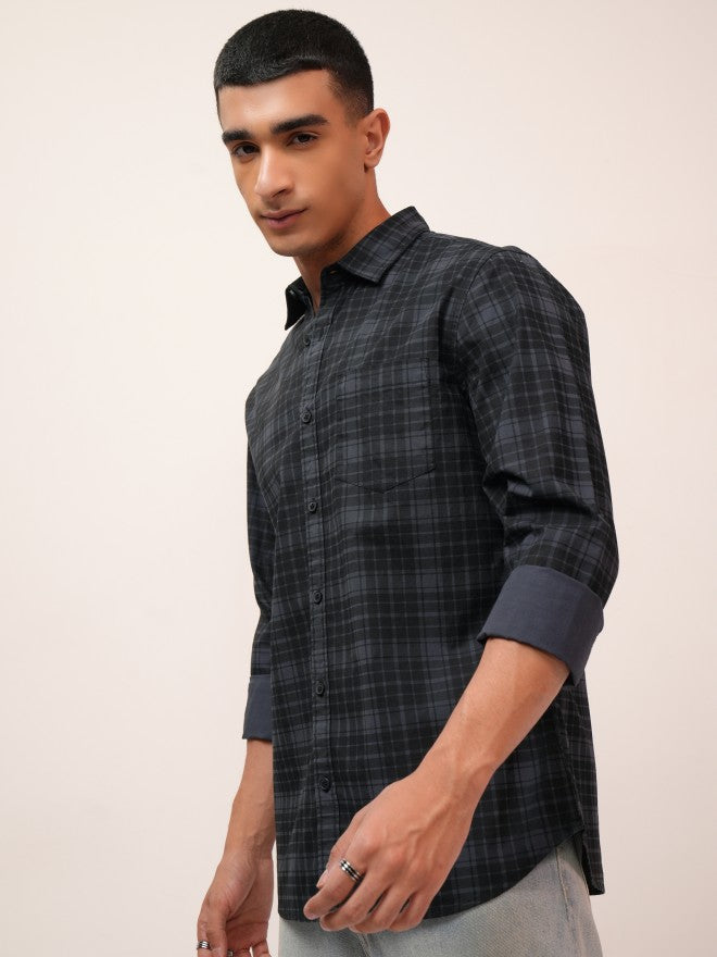 Highlander Men Blue Checked Slim Fit Casual Shirt - Blue - Image 4