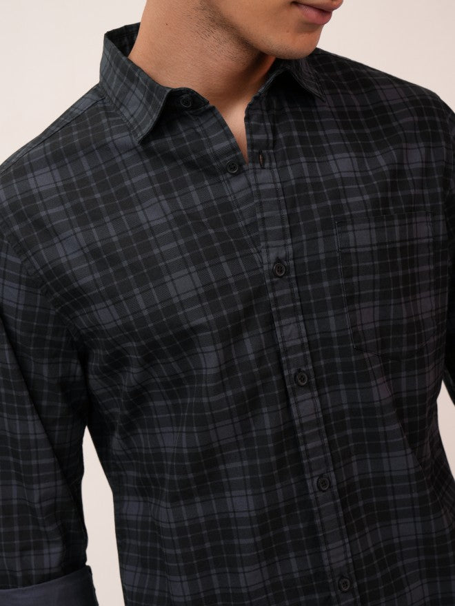 Highlander Men Blue Checked Slim Fit Casual Shirt - Blue - Image 5