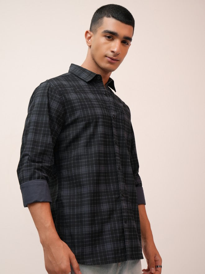Highlander Men Blue Checked Slim Fit Casual Shirt - Blue - Image 6