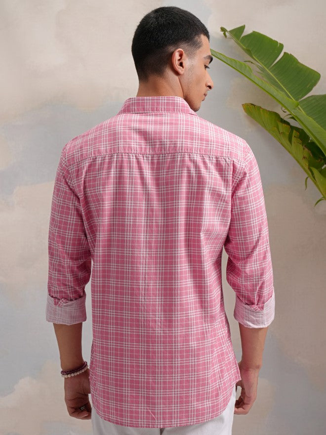 Highlander Men Pink Checked Slim Fit Casual Shirt - Pink - Image 3